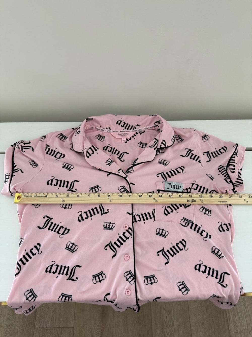 Juicy Couture Pink Logo Pajama Set Crown Print Y2K Size L - Picture 6 of 9